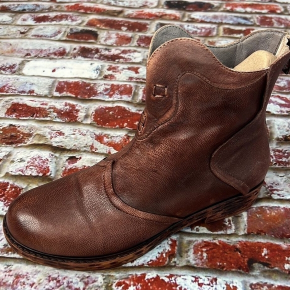 Socofy Brand Brown Leather Ankle Boots Zip Heel Motoboho Fairy Grunge Aesthetic - Picture 7 of 13